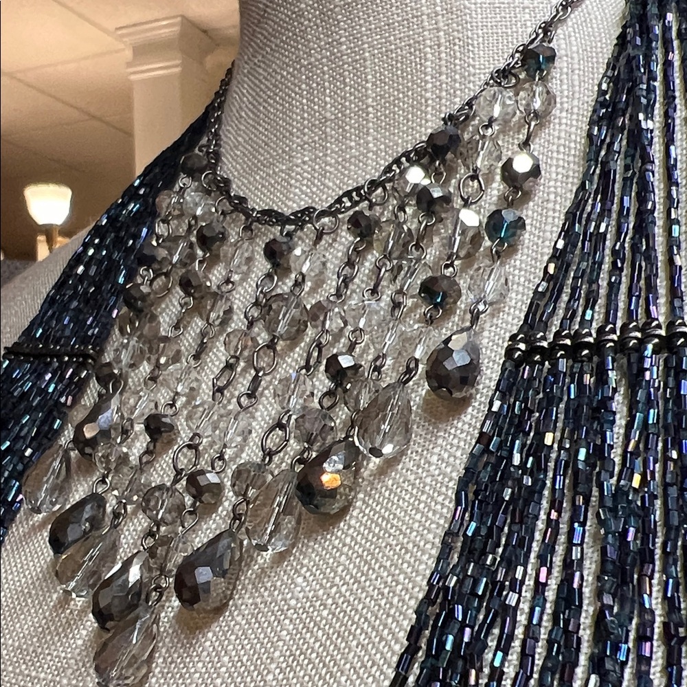 Silver, Blue, Grey Iridescent Statement Necklaces - Picture 8 of 8